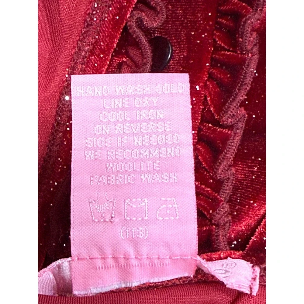 Hype Velvet‎ Glitter Dress Girls 16 Red Holiday Party Ruffle Sparkly V-Neck Y2K